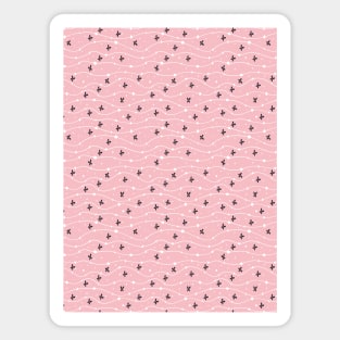 Wavy Lines, Dots and Flowers Pattern Pink and Blue Magnet